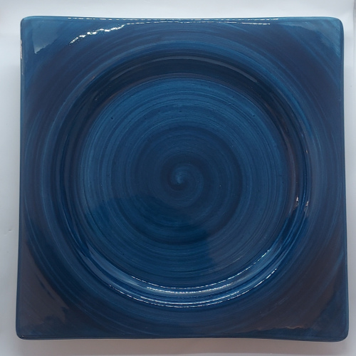 Assiette carrée grand modèle bleu paon