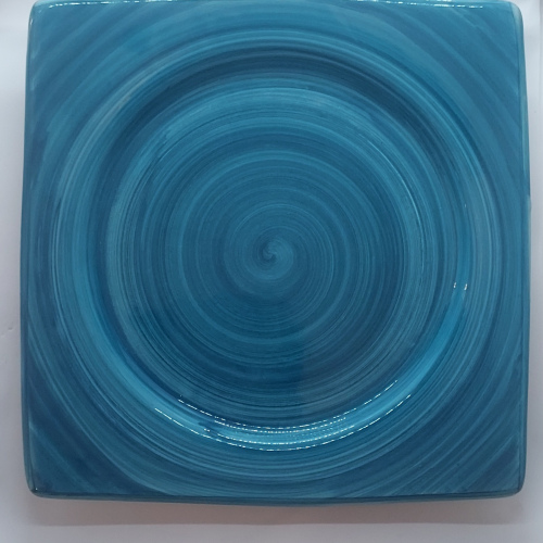 Assiette carrée grand modèle bleu canard