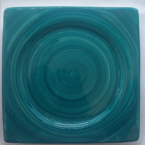Assiette carrée grand modèle vert bleu
